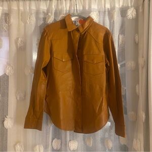 Tan Leather Shirt-Jacket for Women